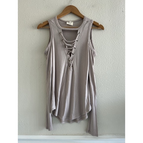 Emory Park Cold Shoulder Lace Up Front Top Size Small Grunge Neutral - Picture 1 of 7